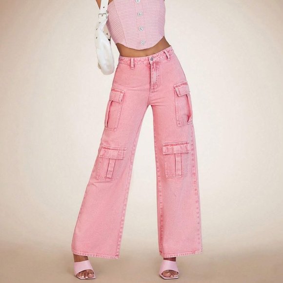 Pink Preppy Womens Flap Pocket Cargo Jeans - Picture 4 of 5